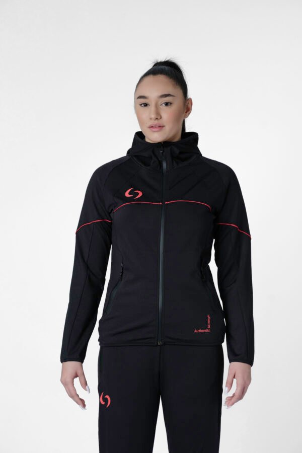 S-cut tracksuit jacket with hood (black/red)